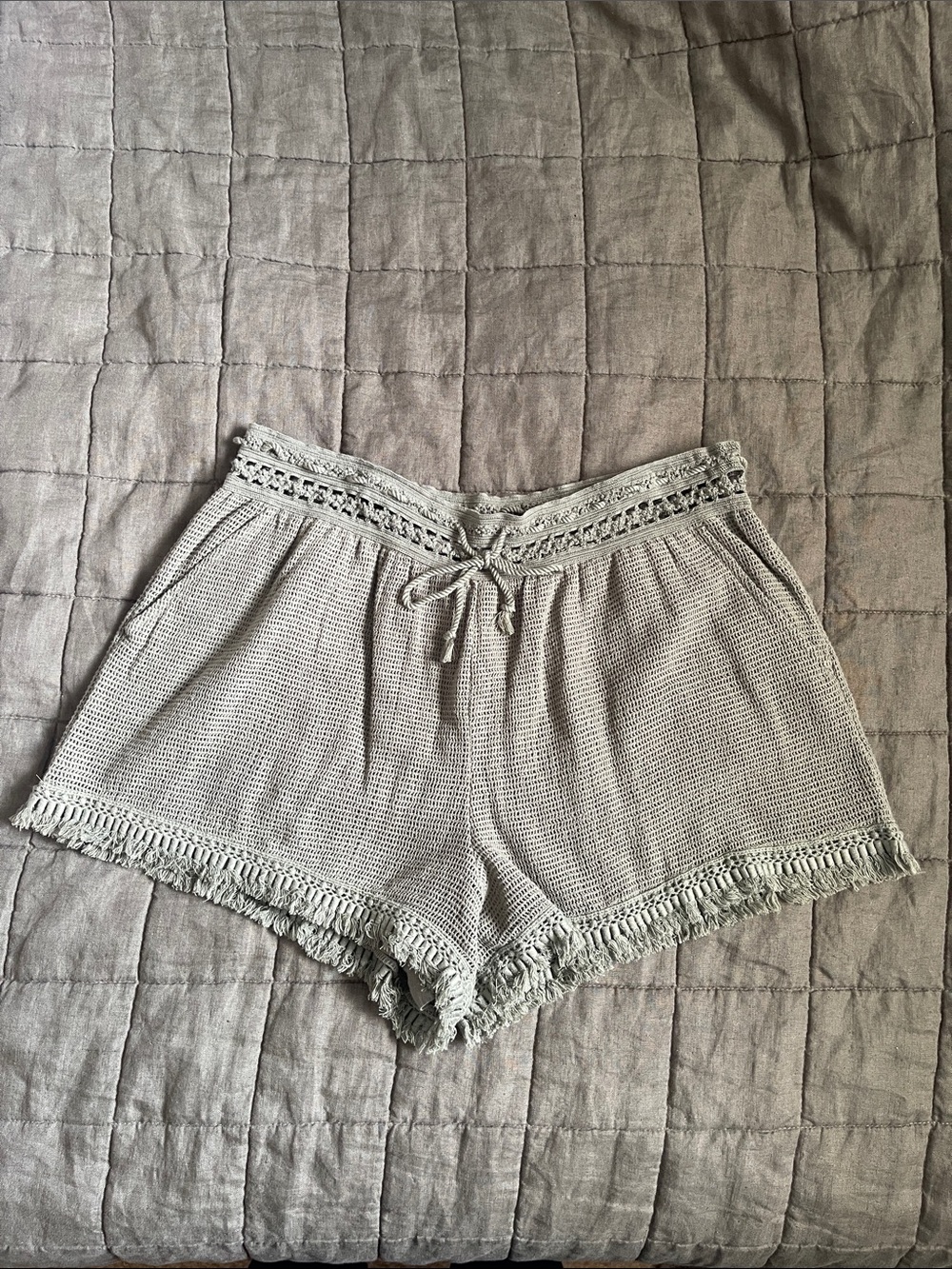 Aerie Green Knit Fringe Womens Shorts